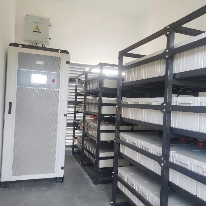 Battery room with storage racks